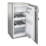 Abgeschirmter Kühlschrank MNT Kwint Int – 110-Liter-Einbaukühlschrank mit Bleiabschirmung für radioaktive Wirkstoffe, Edelstahl 1.4301, Türschloss, Innenraum mit Schubladen geöffnet