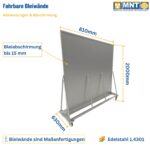 Maßzeichnung Fahrbare Bleiwand MNT Kwint Int – Breite 810 mm, Bleiabschirmung bis 15 mm Pb, Edelstahl 1.4301, Maßanfertigung für nuklearmedizinische Einrichtungen