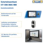 Ausstattungsdetails UTF 1300: Touchscreen-Bedienelement, seitlicher Schalter für stufenlose Frontscheibe und 21-Zoll-Monitor für GMP-konforme QC-Darstellung